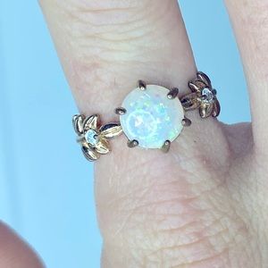 Opal Ring Size 8 with Leaf Design Gold Plated